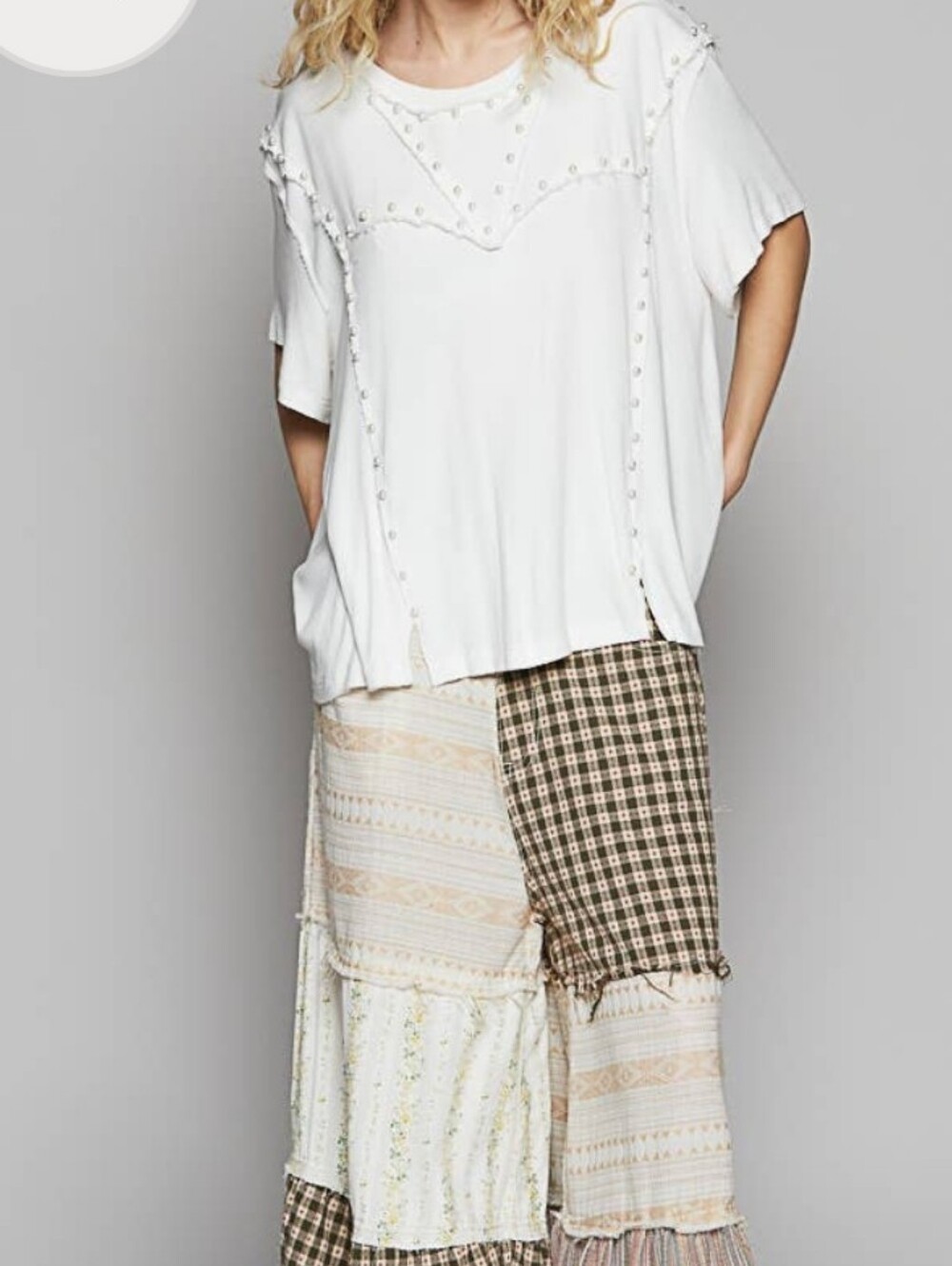 POL White Oversized Short Sleeve Top with Pearl Detail Size L (NWOT) - Picture 10 of 10